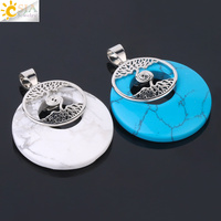 CSJA Naturel Turquoise Pierres Précieuses Donuts Pendentif Collier Vie Arbre Mer Plage Coquillage Onyx Pierre Pendentif Bijoux De Mode F881