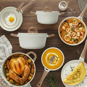 Juego de Utensilios de Cocina Modernos de Lujo de Aluminio Fundido Blanco No Tóxico con Tapa de Vidrio, Olla Antiadherente, Sartén, Apto para Lavavajillas - Product Image 2
