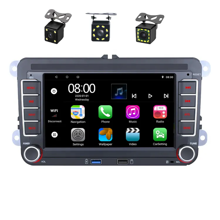 Android 9.0 7 ''2Din WIFI GPS นำทาง BT USB Mirror Link รถวิดีโอแดชบอร์ดเครื่องเล่นดีวีดีสำหรับ VW