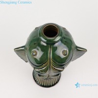Vase à fleurs en forme de poisson en porcelaine antique RZKR32, couleur verte glacée, pour la décoration de la maison, en céramique