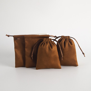 Sac de rangement en velours marron imprimé avec cordon de serrage pour bijoux, sac d'emballage cadeau pour bijoux, sac d'emballage pour écouteurs, vente en gros, en stock - Product Image 2