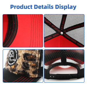 قبعة بيسبول شبكية مطرزة ثلاثية الأبعاد من القطيفة بتصميم عصري، قابلة للتنفس، مخصصة، بخمسة ألواح، بنمط الفهد، قبعة سائق شاحنة - Product Image 2