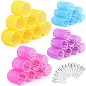 Bigoudis en plastique sans chaleur, type cylindre à clipser, pour boucler les cheveux avec pinces, diamètre 32 mm, violet et jaune - Product Image 2