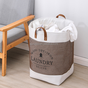 Quần áo có thể giặt Hamper linen vải bẩn quần áo lưu trữ giỏ với da xử lý phòng tắm có thể gập lại giặt giỏ - Product Image 5