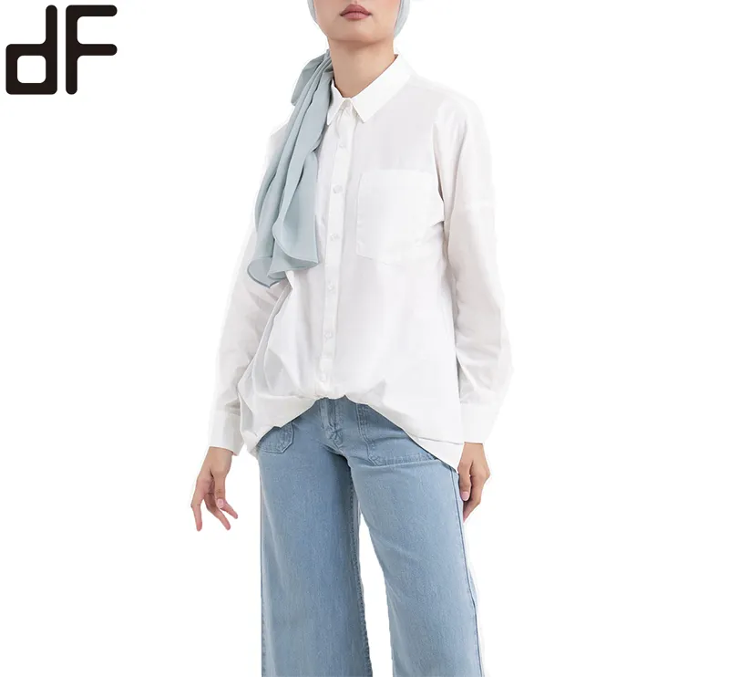 Day Look Factory OEM Moderne Arbeits kleidung Muslim Woman Office Damen hemden für Frauen Lange benutzer definierte Button Up Work Shirts