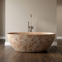 Baignoire ovale en pierre artificielle de style rétro, finition couleur marbre, luxe léger, nouveau style, pour hôtel.