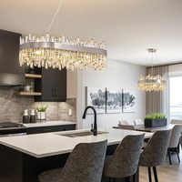 Lustre en cristal chromé argenté, lustre rond en cristal K9, luminaire de plafond en forme de goutte de pluie, luminaire de luxe pour cuisine, salon