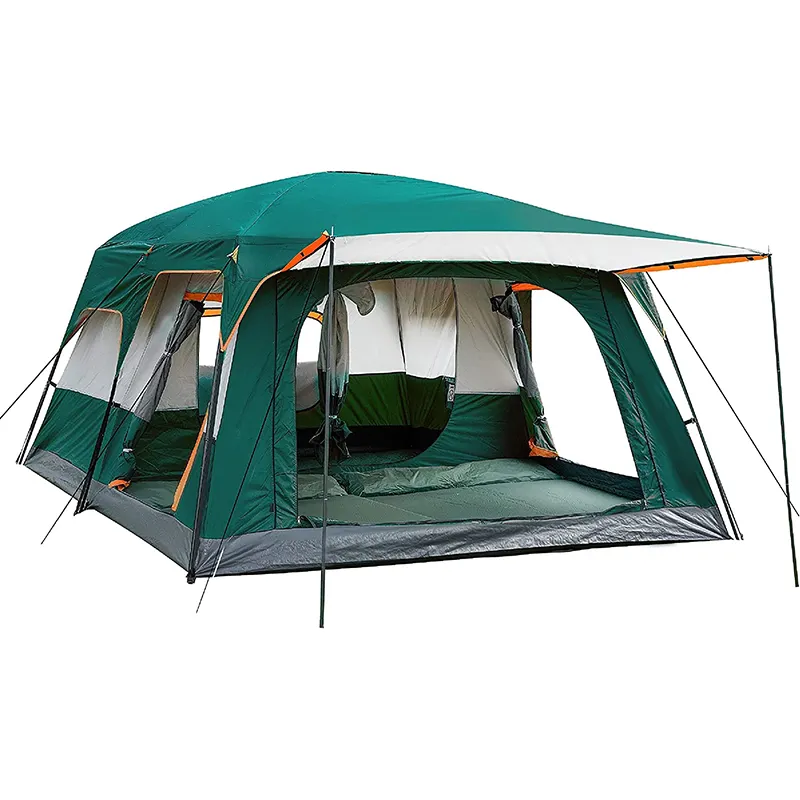 Zware Luxe 8-12 Personen Twee Slaapkamer Een Woonkamer Dubbele Laag Waterdichte Familie Camping Tenten