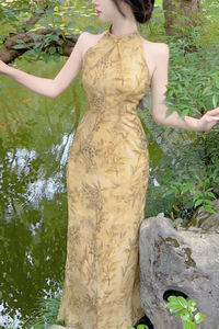 Cheongsam verde para <span class=keywords><strong>mujer</strong></span>, estilo joven, estilo <span class=keywords><strong>tradicional</strong></span> chino, gasa mejorada, vestidos de <span class=keywords><strong>mujer</strong></span> de talla grande, <span class=keywords><strong>qipao</strong></span> para <span class=keywords><strong>mujer</strong></span> - Product Image 4