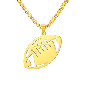 Stainless Steel Sports Pendant Necklace - Baseball, Basketball, Football & Volleyball Pendants - Hollow Designs for <b>Men</b> - Product Image 5
