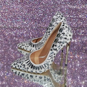 Chaussures à talons hauts fins pour femmes, ornées de diamants brillants, grande taille 47, escarpins blancs à strass pour fêtes et mariages - Product Image 6