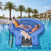 Plateforme flottante gonflable FBSPORT Lake avec auvent, ponton flottant circulaire, siège gonflable pour piscine avec rampe pour chien