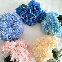 Bunga Hydrangea Sutra Berkualitas Tinggi, Ukuran Besar, 5 Tangkai, Warna Putih Biru, untuk Dekorasi Meja Pernikahan dan Hotel