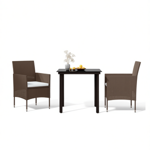 Set da pranzo da giardino marrone a 2 posti con struttura in metallo, resistente alle intemperie, stile contemporaneo - Product Image 1