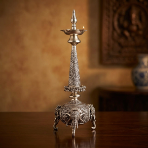 Fine carved Candelabra shaped Ball samai on 3 elephant trunks - Product Image 2