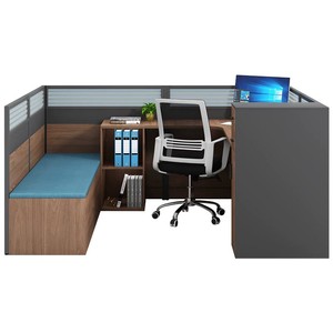 Estación de Trabajo Individual Moderna con Mampara de Privacidad y Sofá Integrado, Escritorio Modular para <span class=keywords><strong>Personal</strong></span> con Gabinete de Almacenamiento - Product Image 5