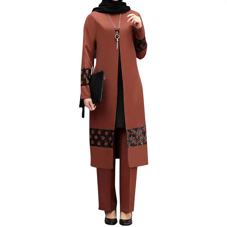 Sıcak satış iki adet orta doğu islam Abaya giyim türkiye uzun kollu müslüman kadın giyim Dubai İslam giyim