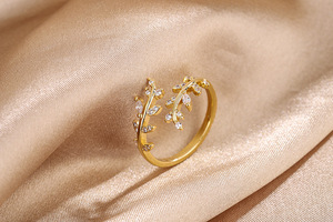 Minimalist <b>Adjustable</b> Open toe <b>Ring</b> with CZ Stone Studded Leaf and Branch Design for Women Fashionable Elegant Style Accessory - Product Image 5