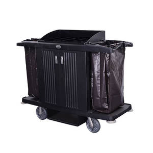 Chariot de nettoyage pour hôtel, de haute qualité, durable, en plastique, design fermé, 4 roues, capacité de 100 kg - Product Image 3