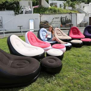 Moderne opblaasbare PVC-flock <span class=keywords><strong>sofa</strong></span> bed, nieuw, opvouwbaar, met voetpomp, voor slaapkamer, woonkamer of ziekenhuisgebruik. - Product Image 1