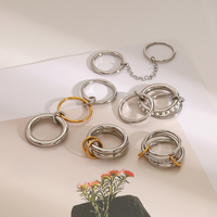 Bagues de luxe en acier inoxydable plaqué or 18 carats pour femmes, bijoux fantaisie, ensembles de bagues à double doigt bicolores avec perles