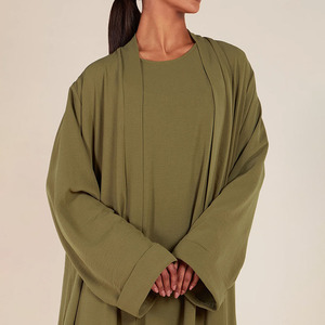 Custom New Style Women Muslim Kimono <strong>Abaya</strong> Dress Set Solid Color Full Length Islamic Women Modest Women <strong>Abaya</strong> With Inner Dress - Product Image 4