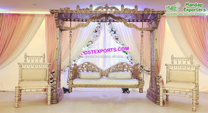 Ensemble musulman Mehndi Sangeet Stage Jhula Dernier en bois sculpté Designer Swing Set Muslim Walima Stage Swing Set UK - Product Image 3