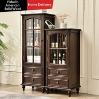 Armoire latérale de style vintage américain/médiéval en bois massif avec portes vitrées pour salle à manger/salon, meuble de rangement pour la maison