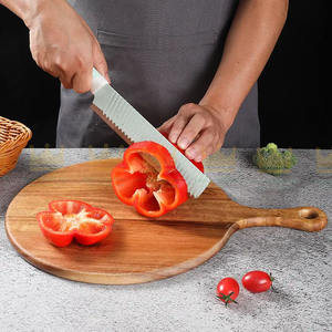 Planche à découper ronde durable avec poignée pour le pain Pizza au steak de fruits pour le restaurant-Bloc à découper en bois - Product Image 2