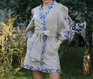 Factory Wholesale Price Trendy Fashion Traditional Embroidered Mid Waist <b>Belt</b> and Tassels Short Ukrainian Dress - Product Image 2