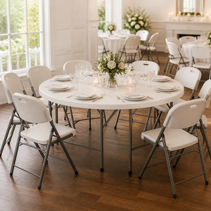 Mesa Plegable Redonda de HDPE al por Mayor, Mesa de Banquete Portátil Impermeable <span class=keywords><strong>para</strong></span> Bodas, Eventos, Cenas y Uso en Exteriores - Product Image 5