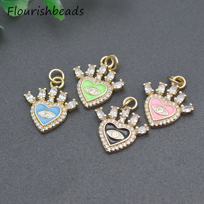 Wholesale Nickel Free Anti Fading Gold Plated CZ Pave Various Colors Enamel Evil Eye Charms Pendants for Jewelry Making