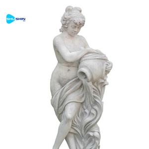 ヨーロッパの伝統的なデザインの手作り大理石の狩猟の女神像、裸の少女と魚の彫刻付き - Product Image 2