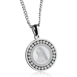 Classic Style Custom Engraved Inlay Zircon Round Gold Healthy Women Pendant