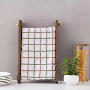 Wooden Wall Mounted Towel Rack 3 Bars With Rope Hanging For Bathroom Storage Organizer Shelf Decorative <b>Ladder</b> Style - Product Image 3