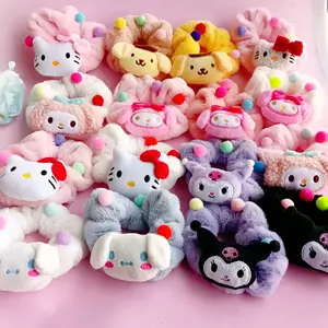 Sweet Soft Hair Scrunchies Sanrio Kitty Bow Fur Scrunchies Cartoon Winter Scrunchies In Hair Hair Ponytail Ties For Girls