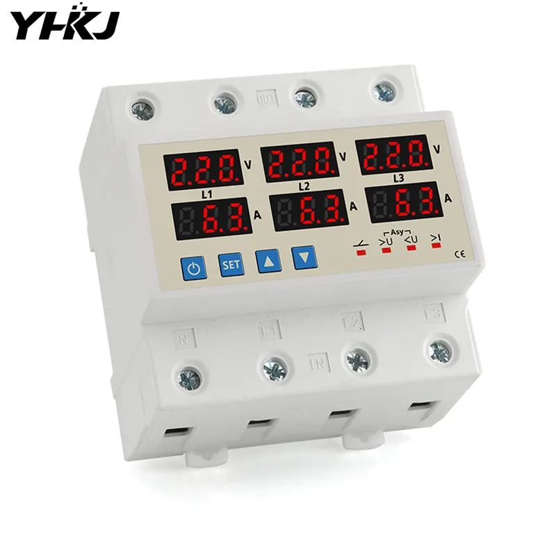 Three phase dual display four key adjustable overvoltage and undervoltage protector 220V surge protector relay