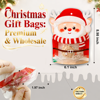 Sac d'emballage personnalisé en gros pour Noël, motif Père Noël découpé, pochette à fermeture éclair avec fenêtre transparente, pour bonbons, biscuits et cadeaux