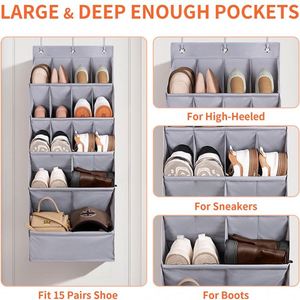 Large 15-Pocket Foldable Hanging Storage Organizer <b>Shoe</b> Holder Closet System with Clothes Storage and Wardrobe Space-Saving - Product Image 5