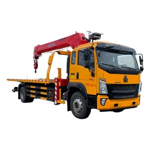 Sinotruk HOWO 4x2 <b>Flatbed</b> Recovery <b>Truck</b> with 6.3 Ton Crane Slidebed Wrecker Boom Crane Tow <b>Truck</b> - Product Image 1