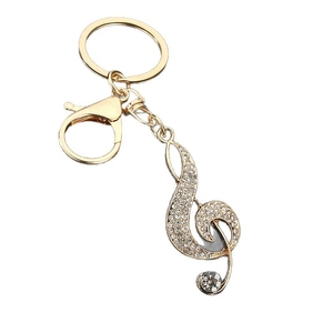 Porte-clés en gros avec strass et clé de sol, anneau porte-clés en cristal brillant avec note de musique, pendentif à thème musical avec fermoir mousqueton pour les amateurs de musique - Product Image 1