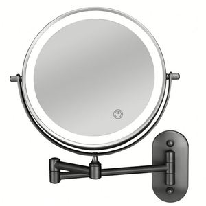 Miroir de salle de bain en métal moderne à double face avec grossissement rotatif télescopique pliable mural, couleur personnalisable LED - Product Image 1