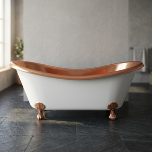 Classic Modern Rectangle Freestanding Bathtub Porcelain Enameled RAL 9003 Exterior Copper <b>Trim</b> Claw Feet Indian Home Crafts - Product Image 3