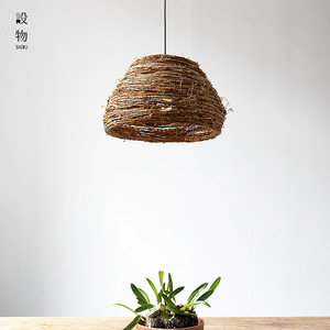 Lampe suspendue en rotin, 40cm, lustre Led rond à lumière chaude pour salon, chambre à coucher, Style Zen - Product Image 3