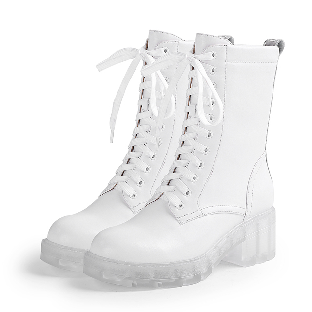 Botines blancos de invierno Mujeres Dedo del pie redondo Transparente Tacón  grueso Botas de plataforma Botas de moto para mujer comprar a buen precio —  entrega gratuita, reseñas reales con fotos — Joom
