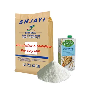 Agente estabilizador emulsificante composto de aditivo alimentar, espessador estabilizador para bebidas e plantas, leite e soja