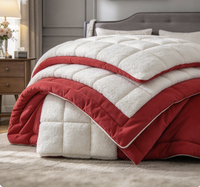 Couette Sherpa Cobedrom Queen Size avec rembourrage en polyester, couverture réversible en laine d'agneau (rouge)