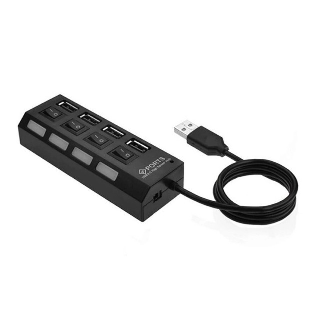 Factory Bulk Cheap Independent Switch USB 2.0 HUB High Speed Concentrator 4 Port with LED Blue Light in Stock
