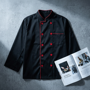 Veste de <span class=keywords><strong>barman</strong></span> unisexe à double boutonnage en soie gaufrée à manches longues, uniforme professionnel pour le service de bar - Product Image 1