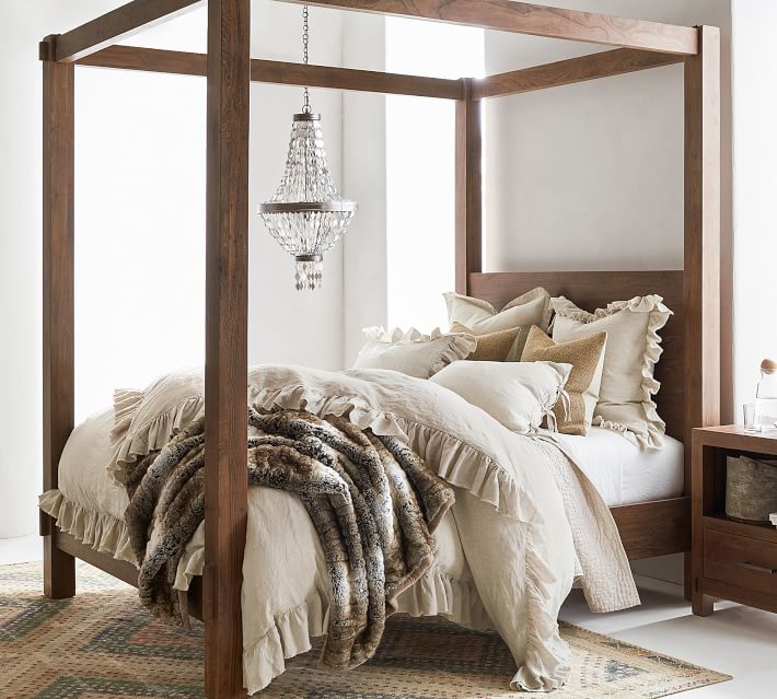 Home furniture American style wood bed living room farmhouse wood reclaimed teak canopy bed